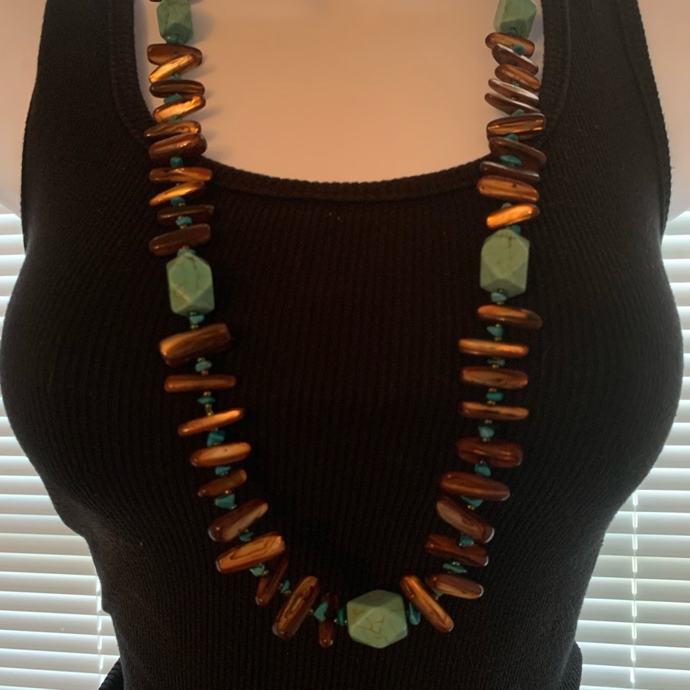 Long tigers eye and turquoise necklace